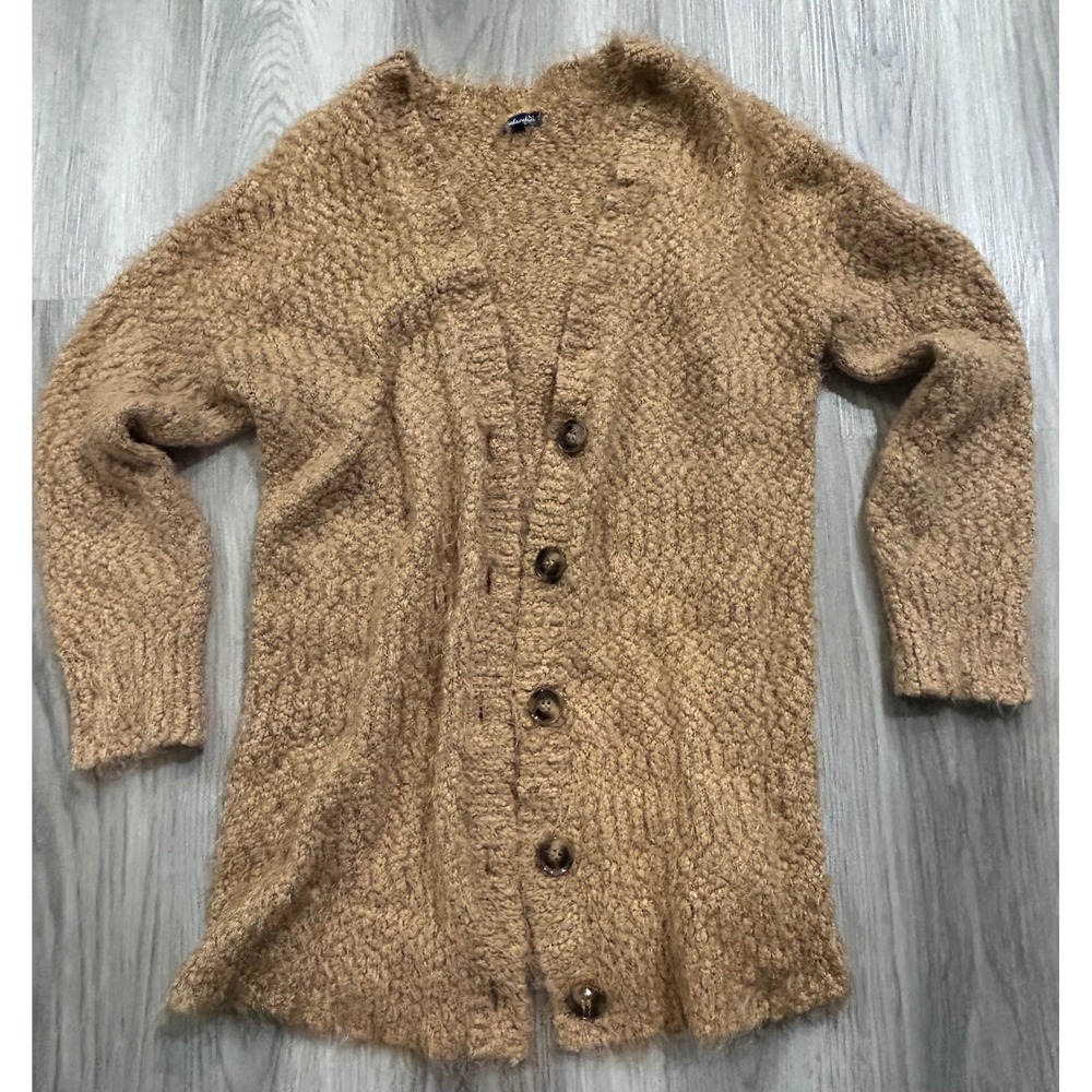 Splendid Womens Eyelash Knit Longline Cardigan Sweater Camel Brown luxury Medium